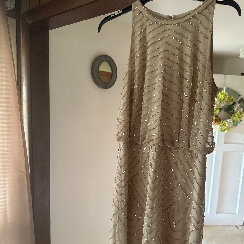 Art Deco Beaded Blouson Dress With Halter Neckline